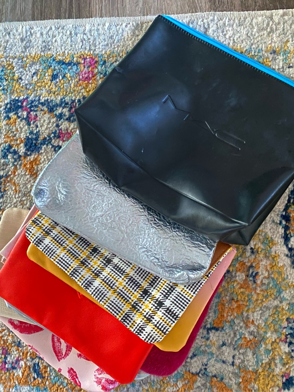 MAC Cosmetics Black Cosmetic Pouch with Blue Zipper